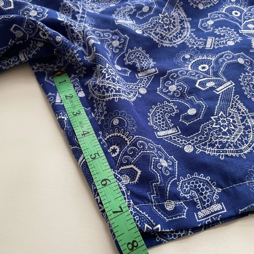Peter Millar Mens Large Swim Trunks Blue Bandana Paisley Print Lined Board Short